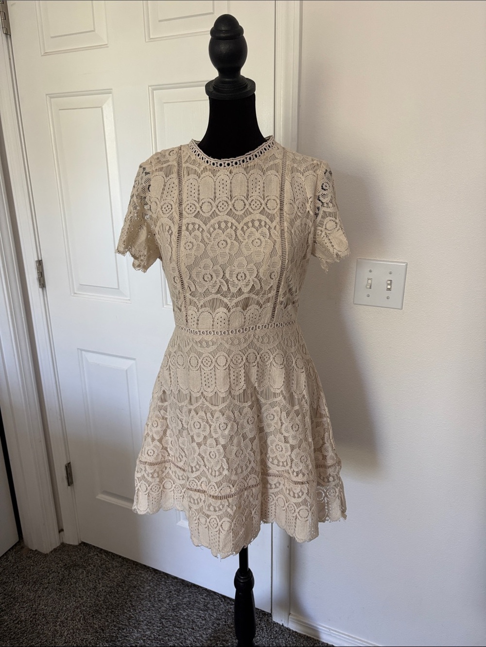 Blu Pepper Delicate Beige Lace Crochet Mini Dress